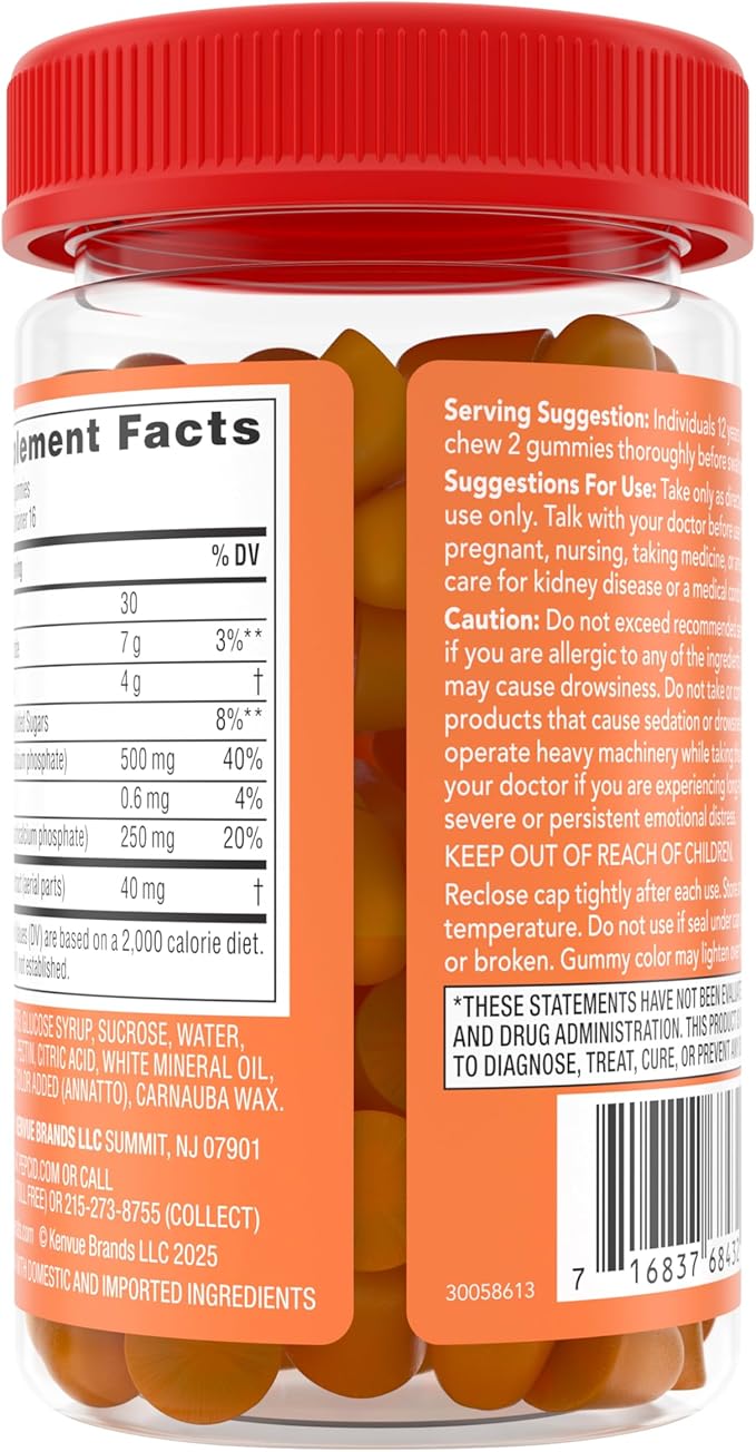 Pepcid Soothing Gummies, Heartburn Relief + Stress Relief Gummies Help with Occasional Heartburn, Upset Stomach, Acid Indigestion, & Stress, Tricalcium Phosphate, Peach-Raspberry, 32 ct