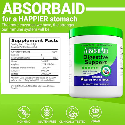 AbsorbAid Digestive Enzymes 300 Grams, Proven to Increase Vital Nutrient Absorption by up to 71%