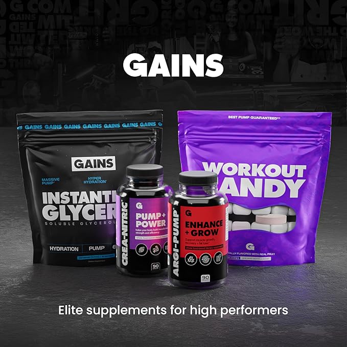 Gains in Bulk L Arginine Amino Acids Supplement for Nitric Oxide Support, Supplements for Men with L-Arginine, L Citrulline and L Ornithine, Muscle Pump, Energy and Heart Health Support, 90 Capsules