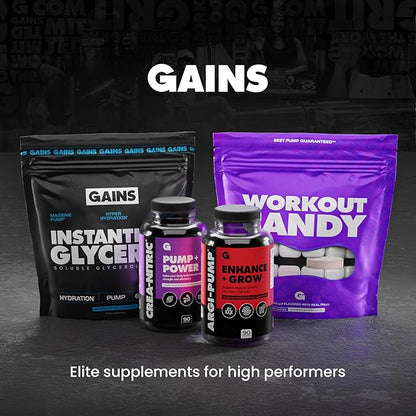Gains in Bulk L Arginine Amino Acids Supplement for Nitric Oxide Support, Supplements for Men with L-Arginine, L Citrulline and L Ornithine, Muscle Pump, Energy and Heart Health Support, 90 Capsules