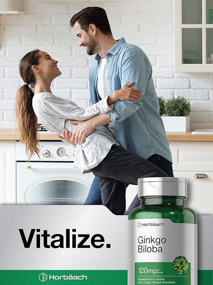 Horbäach Ginkgo Biloba Supplement | 120mg | 240 Tablets | Standardized Herbal Extract | Flavone Glycosides | Vegetarian, Non-GMO, and Gluten Free