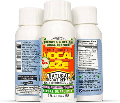 Vocal Eze 2oz. Sipper or Refill for Throat Spray | Relieve Sore, Hoarse, Fatigue, Dryness | Herbal and Natural Ingredients (No Sprayer)