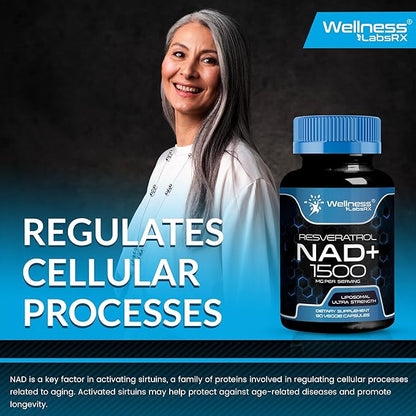 NAD Supplement, 1500mg - Liposomal NAD+ Supplement with Resveratrol, NAD Plus Boosting - Support Cellular Health, Stamina & Healthy Aging - Ultra Strength Capsules, USA Made - 3 Pack