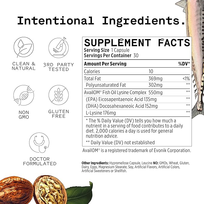 HEALIST Omega 3 - Omega DHA EPA Amino Acid Fish Oil for Heart, Brain, Eye, Cardiovascular, Skin, Muscles, Joint Health & Wellness, Gluten Free, 30 Capsules