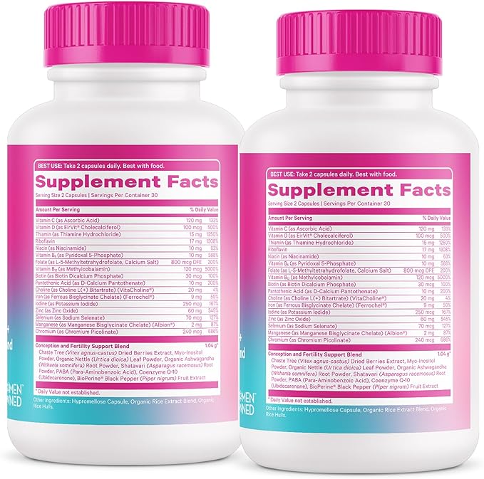 Pink Stork Fertility Supplements for Women - Prenatal Multivitamin with Ovulation, Conception, & Hormone Balance Support - 17 Vitamins & Inositol, Ashwagandha, & Vitex - 120 Capsules