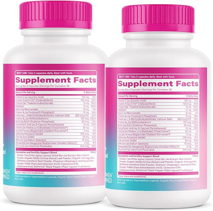 Pink Stork Fertility Supplements for Women - Prenatal Multivitamin with Ovulation, Conception, & Hormone Balance Support - 17 Vitamins & Inositol, Ashwagandha, & Vitex - 120 Capsules