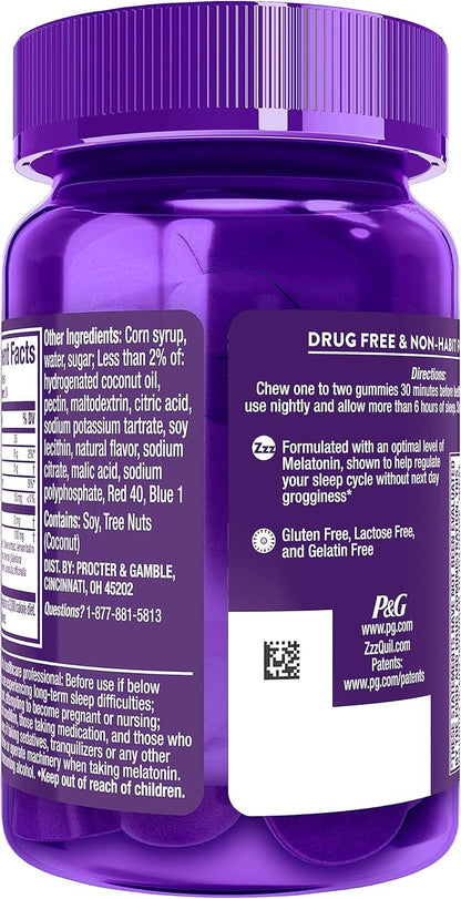 ZzzQuil Pure Zzzs, Melatonin Sleep Aid Gummies with Lavender, Valerian Root and Chamomile, Natural Wildberry Vanilla Flavor, Non-Habit Forming, Drug-Free, 48 Count (Pack of 3)