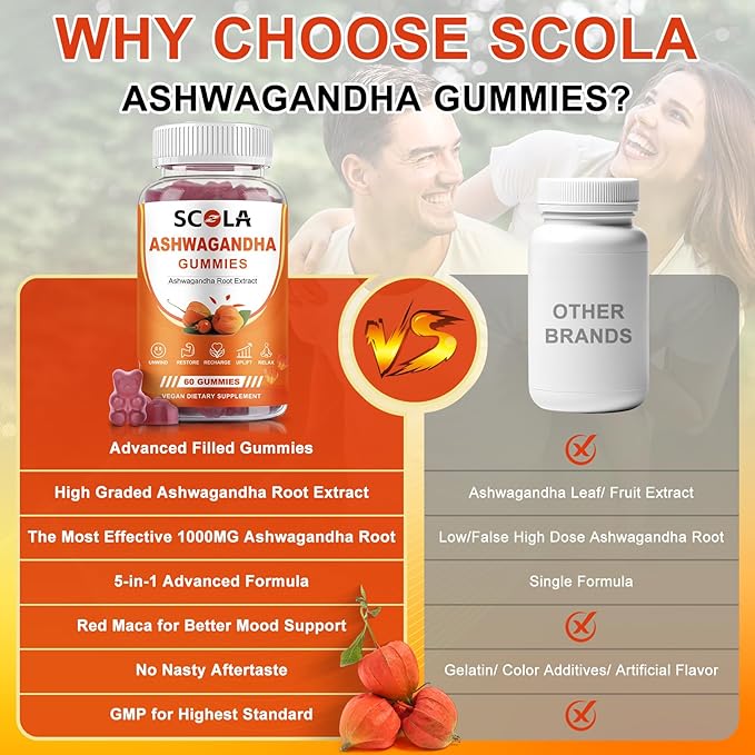 Ashwagandha Gummies for Women & Men, Natural Calm Gummies with Ashwagandha Root Extract Vitamin D Zinc, Ashwagandha Supplement, 60 Gummies