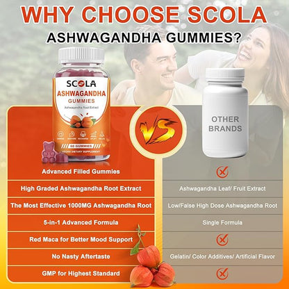 Ashwagandha Gummies for Women & Men, Natural Calm Gummies with Ashwagandha Root Extract Vitamin D Zinc, Ashwagandha Supplement, 60 Gummies
