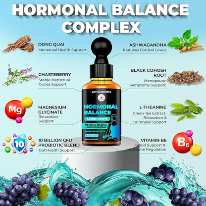 Liquid Hormone Balance Supplements for Women & PMS Relief - Menopause Support PMS Vitamins Menstrual Cramp Relief - PMS Supplements Chasteberry, Black Cohosh for Hot Flashes, Dong Quai & Probiotic