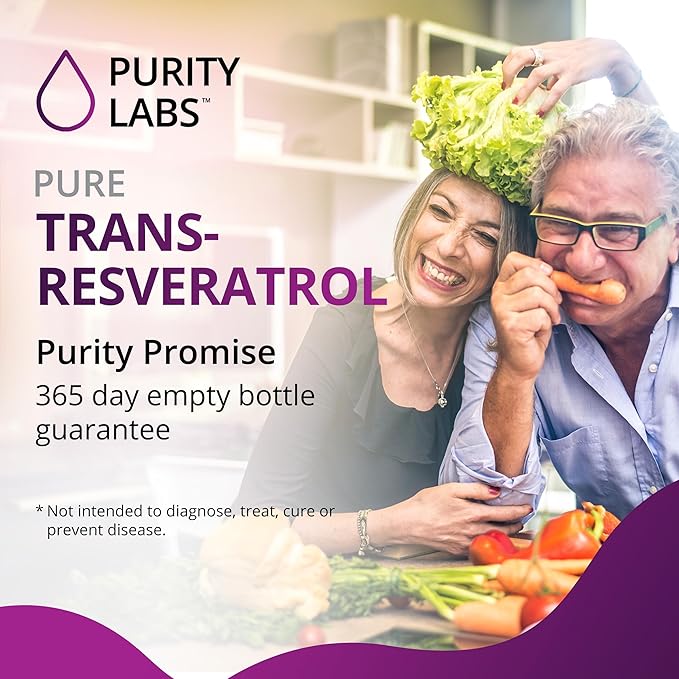 Purity Labs Pure Organic Trans-Resveratrol - Vegan Supplements for Heart, Skin, Hair, Nails - Supplement - 90 Capsules