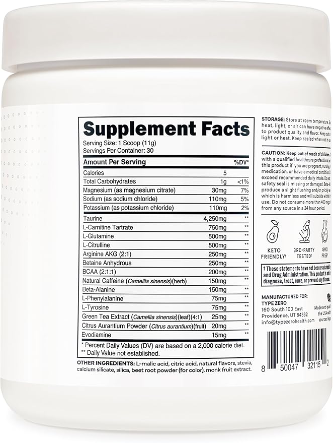 Type Zero AminoBurn - Natural Pre Workout + BCAA (Tropical Punch | 30serv) Sugar Free BCAAs Amino Acids Supplement Keto Preworkout, Amino Preworkout and Post Workout Drink
