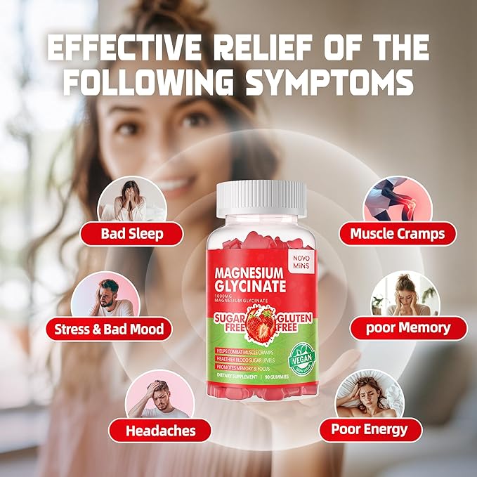 180 CT Magnesium Glycinate Gummies - Sugar Free Magnesium Potassium Supplement with Vitamin D, B6, CoQ10 for Calm Md Support - 180 Strawberry Gummies.