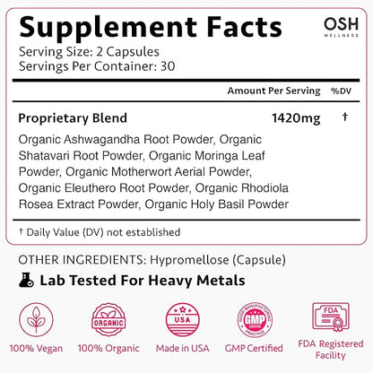 Ayurvedic Hormone Balance for Women | Cortisol Manager | Regulates Estrogen | Made in USA | Ashwagandha, Rhodiola, & Shatavari | Mood, Energy, & Sleep Support | Stress Relief | 60 Ct. - OSH Wellness