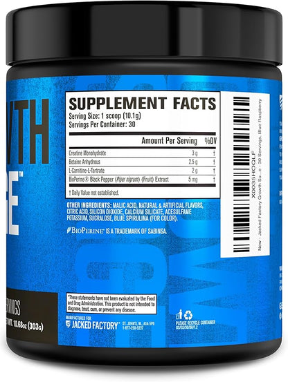 Jacked Factory Growth Surge Creatine Post Workout w/L-Carnitine - Daily Muscle Builder & Recovery Supplement with Creatine Monohydrate, Betaine, L-Carnitine L-Tartrate - 30 Servings, Blue Raspberry
