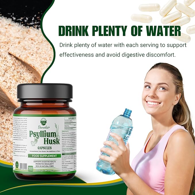 Danodia Foods Psyllium Husk Capsules – 300 Count | Veg Capsules | No additives or Filers | Gluten-Free, Non-GMO | Natural Fiber Supplement | No Artificial Colors or Preservatives
