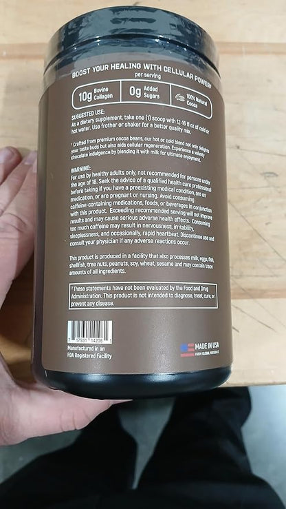 NCR1 - Natural Cellular Renewal & Rejuvenation, Double Chocolate Flavor, Hydrolyzed Bovine Collagen Powder with Cocoa & Resveratrol, Non-GMO, Gluten Free & Keto Diets
