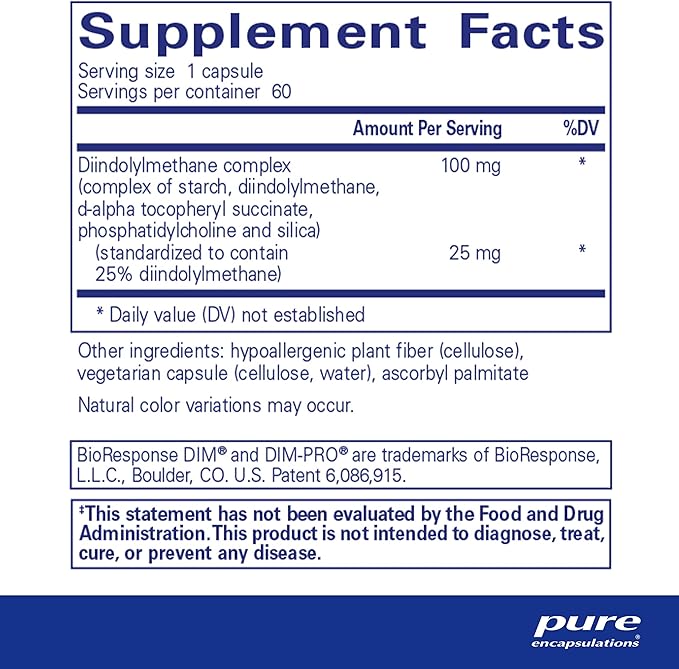 Pure Encapsulations DIMPRO 100 - Diindolylmethane Supplement - for Breast, Cervical & Prostate Health - Gluten Free & Vegan - 60 Capsules