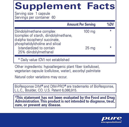 Pure Encapsulations DIMPRO 100 - Diindolylmethane Supplement - for Breast, Cervical & Prostate Health - Gluten Free & Vegan - 60 Capsules