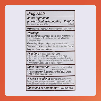Rugby 320 mg Aluminum Hydroxide Gel, USP - Antacid Liquid - Upset Stomach, Acid Indigestion, and Heartburn Relief - Sugar-Free - Mint Flavored - 16 Fl. Oz. (2 Pack)