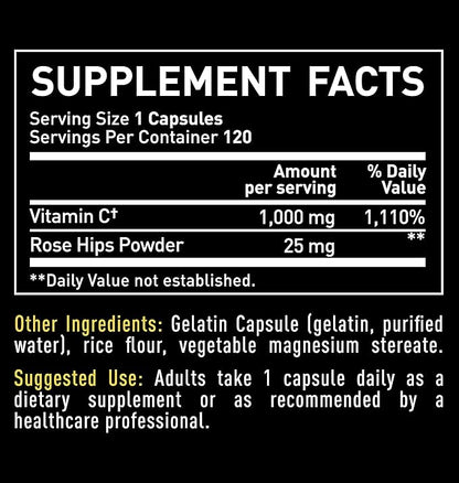 Vitamin C 1000mg with Rosehips (120 Capsules | 1000mg) Pure Vitamin C Capsules - Ascorbic Acid + Rose Hips for Powerful Immune System Support - High Dose Vitamin C for Adults Immune Support Vitamins