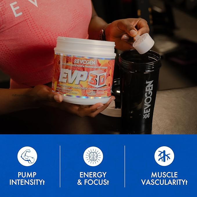 Evogen EVP-3D | Extreme Pre-Workout Pump Ignitor, Arginine Nitrate, Citrulline, Beta-Alanine, Lions Mane | Peach Rings | 40 Servings