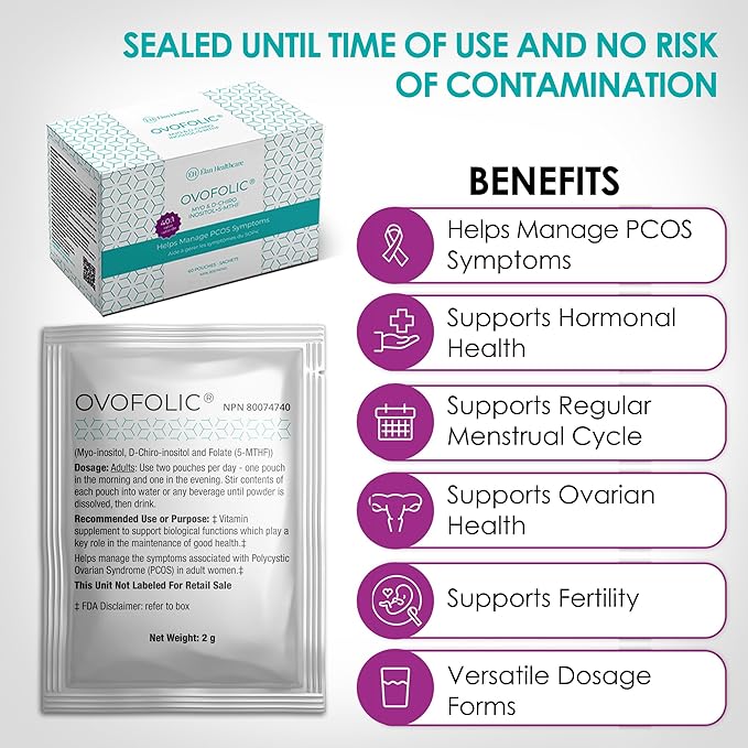 Inositol Supplement - Myo-Inositol and D-Chiro Inositol Plus Active Folate- Ideal 40:1 Ratio - Hormone Balance & Healthy Ovarian Support for Women- 60 sachets (60)