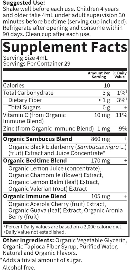 Garden of Life Organics Elderberry Immune Support for Kids with Zinc, Vitamin C - Kids Elderberry & Sleep Immune Syrup Liquid, Bedtime Herbs for Children, No Alcohol, No Added Sugar, 3.92 fl oz
