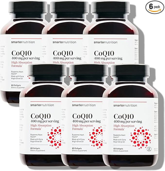 Smarter Nutrition CoQ10 400 mg High Absorption - Naturally Fermented Ubiquinone w/Organic Cold-Pressed Olive Oil - for Heart Health, Cellular Energy - Non-GMO, Gluten Free - 360 Count[180-Day Supply]