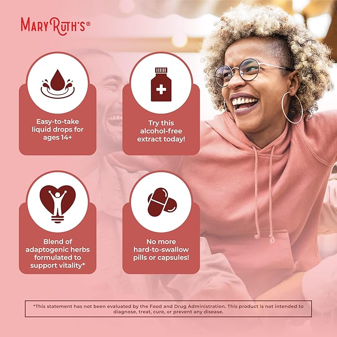 MaryRuth Organics Herbal Supplement for Brain Function | Boost Energy | Memory | Vitality USDA | Ginseng with Ashwagandha | Eleuthero and Maca Root Extract | 1 Fl Oz