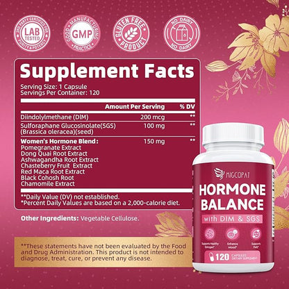 Hormone Harmony for Women with DIM, SGS 100mg, Women's Hormone Blend | Hormone Balance for Women | Estrogen Support, Mood Swings, PMS Relief, Menopause - 120 Capsules