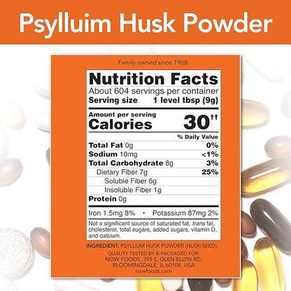 NOW Foods Supplements, Psyllium Husk Powder, Non-GMO Project Verified, Soluble Fiber, 12-Pound