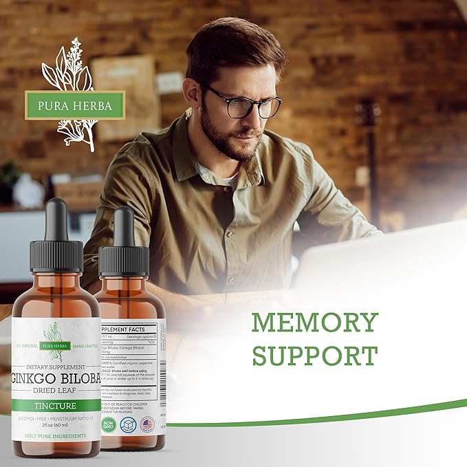 Ginkgo Biloba Extract Liquid 2 Fl Oz, Supplements for Brain Function and Memory Support, Alcohol Free, Vegan - 2 Fl Oz