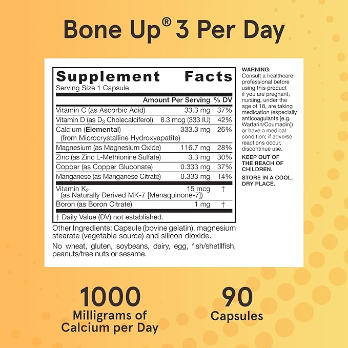 Jarrow Formulas BoneUp Three Per Day for Bone Density and Skeletal Nutrition, Includes Vitamin D3, K2 (as MK-7) and Calcium, 90 Capsules, 30 Day Supply