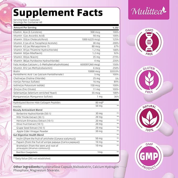Multivitamin for Women-Methylated Multivitamin for High Absorption-with 30+ Nutrients-Hair, Skin and Nails Vitamins for Women-with Vitamins A,C,E, Biotin-Bloom Energy and Help Focus-60 Count