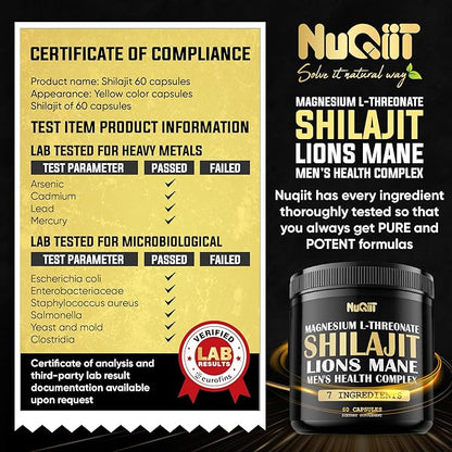 Shilajit Pure Himalayan Organic with Magnesium, Lions Mane, and Men Health Complex as Ashwagandha, Maca Root & More - Support Immunity, Brain Health & Positive Mood - 60 Capsules