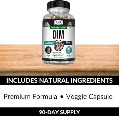 Kaya Naturals DIM Ultra | Supplement for Women and Men | Vegetable Capsules with Broccoli Extract & BioPerine | Herbal Supplement for Hormonal Support, Acne, Menopause, and Prostate – 180 Count