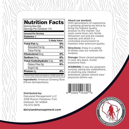 Dairyland American Ginseng Slices, 8 oz – Authentic Wisconsin Ginseng, Non-GMO & Gluten-Free – Herbal Supplement for Tea, Soup & Congee
