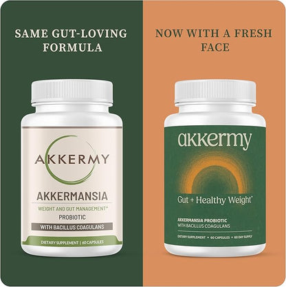 Akkermansia Probiotic for Healthy Weight | Naturally Increases GLP-1 | 60 Day Supply | Made in USA | Contains Bacillus Coagulans, Vitamins B2, D3 & Chromium | SIBO Friendly, Vegan & Gluten Free