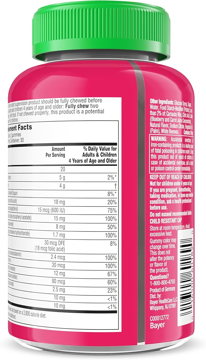 Flintstones Vitamins for Picky Kids + Iron, Kids Multivitamin Gummies with Vitamin C, D, E, B6 and Iron, Gummy Vitamins, Grape Flavored, 60 Gummies