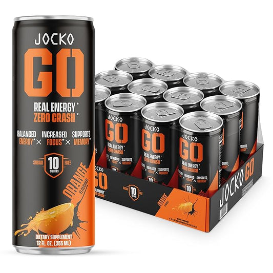 Jocko GO Energy Drink (Afterburner Orange) - KETO, Vitamin B12, Vitamin B6, Electrolytes, L Theanine, Magnesium- Energy Boost, Sugar Free Nootropic Monk Fruit Blend - 12 Pack