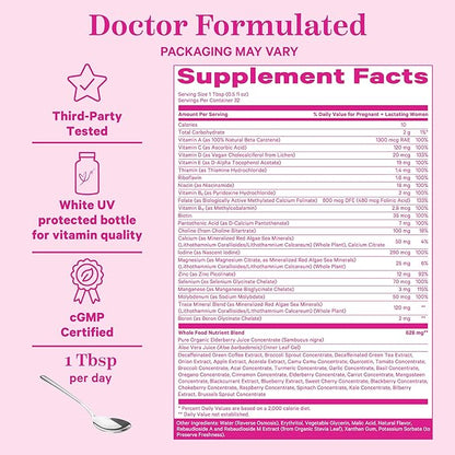 Pink Stork Liquid Prenatal Vitamins for Women - Berry Flavor - Organic Food Blend - for Fertility, Pregnancy, Postpartum- Morning Sickness Support - Breastfeeding and Lactation - 32 Servings