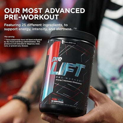 Rule 1 preLIFT Pre-Workout, 6g Citrulline, 3.2g Beta Alanine, 3 Caffeine Sources + 20 Others for Energy, Alertness, & Endurance (30 Servings, Blue Raspberry)