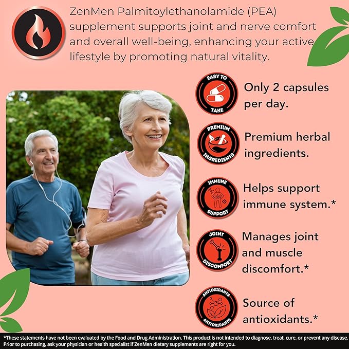Palmitoylethanolamide (Pea) 600mg - Third Party Tested - with Luteolin, White Willow Bark, Magnesium - Supports Healthy Immune & Nervous Systems, Joints & Sciatic Nerve Relief - 60 Vegan Capsules