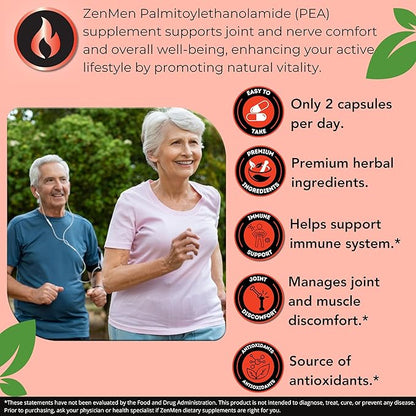 Palmitoylethanolamide (Pea) 600mg - Third Party Tested - with Luteolin, White Willow Bark, Magnesium - Supports Healthy Immune & Nervous Systems, Joints & Sciatic Nerve Relief - 60 Vegan Capsules