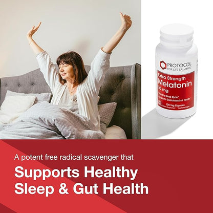 PROTOCOL FOR LIFE BALANCE Melatonin Extra Strength - 10 mg Melatonin - Sleeping Support for Adults - Daily Immune Support - Pineal Gland Aid - Kosher & Non-GMO - 100 Veg Capsules