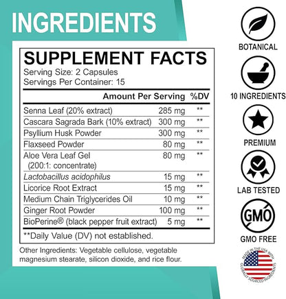 Colon Cleanser Detox for Weight Flush - 15 Day Colon Cleanse Pills with Ginger - Fast Natural Laxative, Constipation Relief, Bowel Movement Supplements for Intestinal Stomach Bloating Gut Loss Support