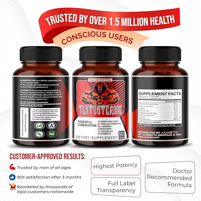 8IN1 Ultra Test Support with Tribulus Terrestris, Tongkat Ali, Maca Root, Beet Root, L-Arginine, Vitamin D3 - Strength, Stamina & Muscle Growth Support (90 Count (Pack of 1))