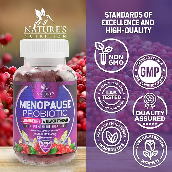 Menopause Supplements for Women - Probiotic for Women Gummy, 3 Billion CFU Natural Menopause Relief for Mild Hot Flashes & Night Sweats, PH, Vaginal Health Support, Probiotic Supplement - 120 Gummies