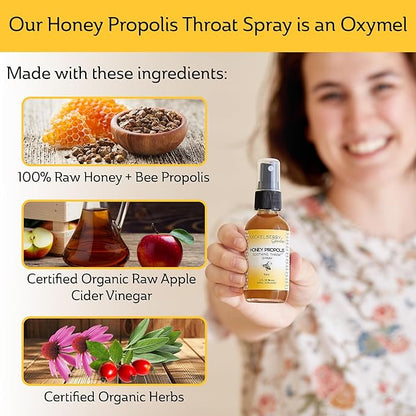 Mickelberry Gardens Honey Propolis Throat Spray - Soothing Sore Throat Relief & Propolis Immune Support for Adults & Kids - Herbal & Honey Formula (2 oz, 2 Pack)